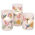 Mark Feldstein & Associates Hummingbirds and Florals Flameless LED Glass Pillar Candles, Set of 3, 6 Inch
