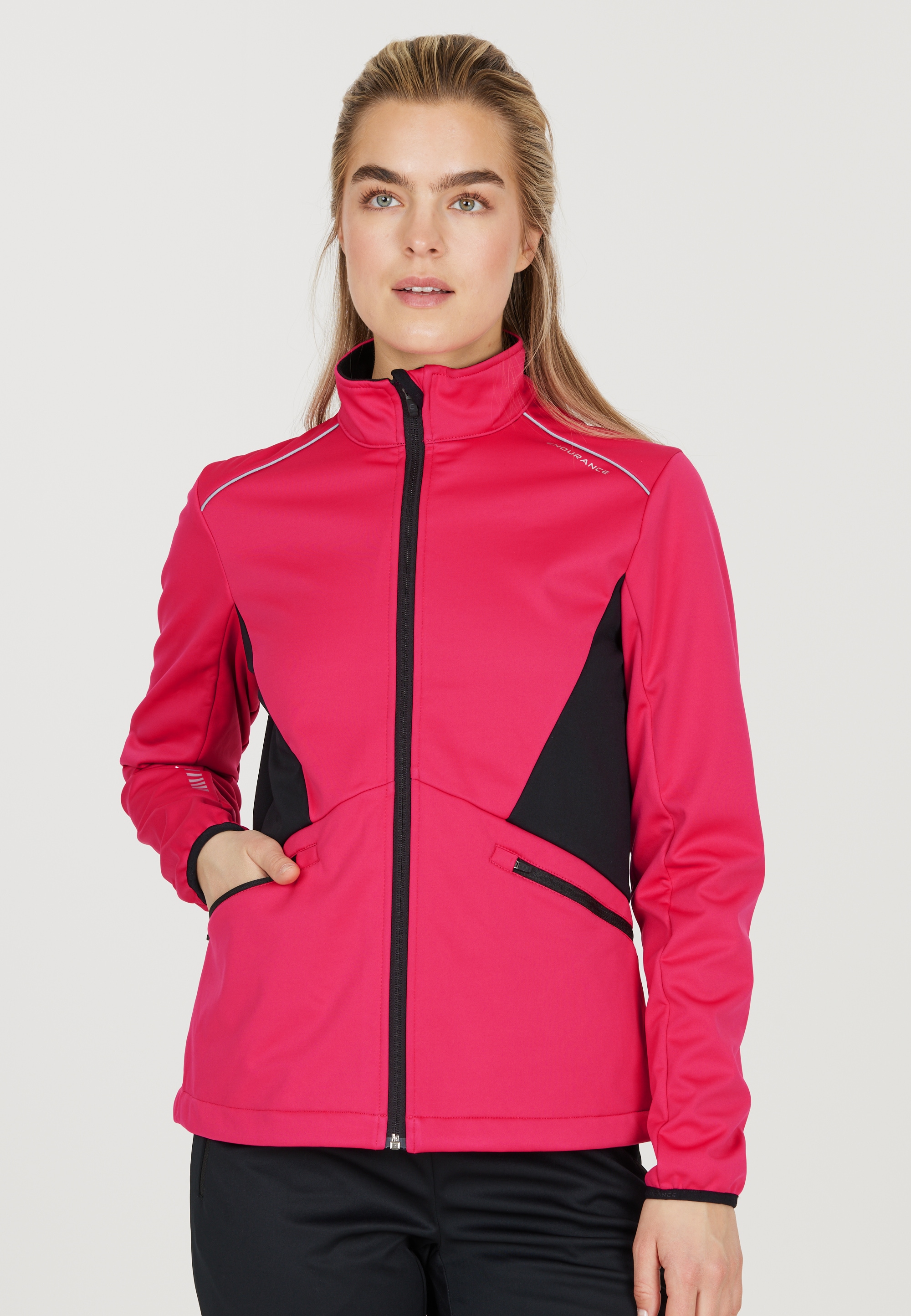 Softshelljacke ENDURANCE "Loralei", Damen, Gr. 42, pink, 100% Polyester, mehrfarbig, normal, hoch geschlossener Ausschnitt, Jacken Softshelljacke, mit Reflektoren Image
