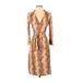 Diane von Furstenberg Casual Dress - A-Line Plunge 3/4 sleeves: Brown Animal Print Dresses - Women's Size 2 - Print Wash