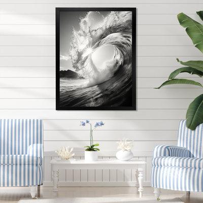 Rosecliff Heights Dowless Black & White Wave Photo I Framed On Canvas Print Metal in Gray | 32 H x 16 W x 1 D in | Wayfair