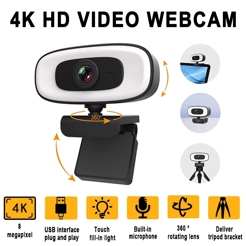 Webcam Mini 4K USB ordinateur 2K Webcam Full HD 1080P Web pour travailler avec trépied de Microphone pour ordinateurs portables caméra de Streaming en direct