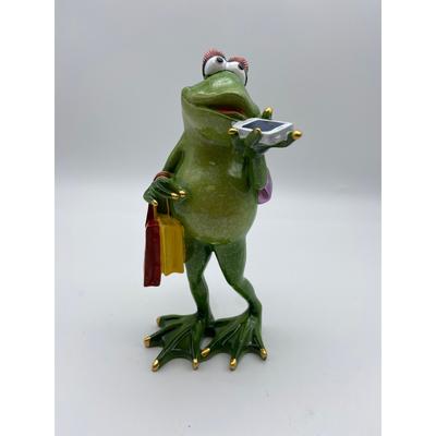 Glazed Red Eyed Tree Frog Lady with Cell Phone and Shopping Bags