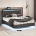 Modern Queen Size Platform LED Bed, Comfy Upholstered Bed, Floating Bed Frame with LED Lights and USB Charging