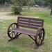 Outdoor 2-Person Seat Bench with Backrest,Wooden Wagon Wheel Bench