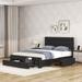 Queen Size Leather Upholstered Platform Bed Frame with Charging Station and Storage Drawers, Black