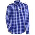 Men's Antigua Blue New York Rangers Carry Tri-Blend Button-Down Long Sleeve Shirt