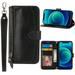 K-Lion for Samsung Galaxy S23 Crossbody Case Premium PU Leather Zipper Shockproof Wallet Case Card Slots Full Protection Case Cover with Shoulder & Lanyard Strap for Women Girls Black