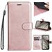 K-Lion Wallet Case for iPhone 15 Pro Retro Solid Color Premium PU Leather Card Slots Flip Case Business Style Shockproof Kickstand Protective Case Cover with Wrist Strap Rosegold