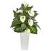 3 Calla Lily and Mixed Greens Artificial Plant in White Vase