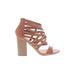 Charlotte Russe Heels: Strappy Chunky Heel Boho Chic Brown Print Shoes - Women's Size 9 - Open Toe