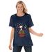 Plus Size Women's Peanuts Short Sleeve Christmas Snoopy Tee by Peanuts in Navy Christmas Snoopy (Size S)