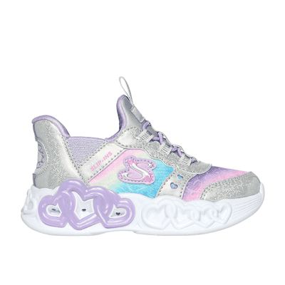 Skechers Girl's Slip-ins: Infinite Heart Lights Sneaker | Size 5.0 | Silver | Synthetic/Textile