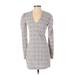 Aqua Casual Dress - Bodycon V Neck Long sleeves: Gray Dresses - Women's Size Small