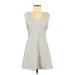 Ann Taylor LOFT Casual Dress - A-Line V Neck Sleeveless: White Chevron/Herringbone Dresses - Women's Size 6 Petite