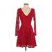 Michelle Cocktail Dress - A-Line V-Neck Long sleeves: Red Print Dresses - Women's Size 1