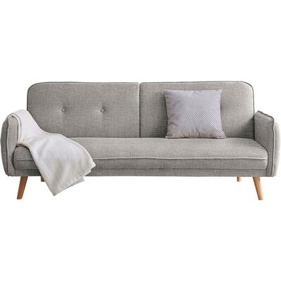 Schlafsofa SALESFEVER "Linköping, 3-Stizer, Sofa", grau (hellgrau), B:188cm H:80cm T:85cm, Stoff (100% Polyester), Hevea Holz, Sofas, mit Knopfheftung im Rücken und Schlaffunktion, Breite 188 cm Image