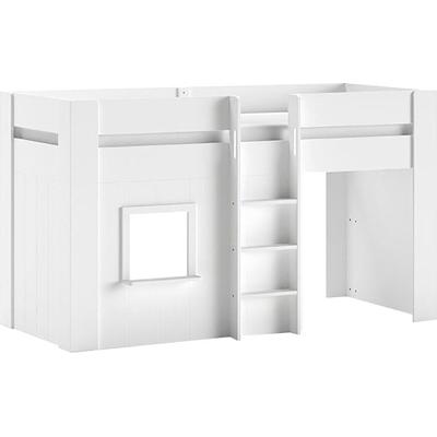 Hochbett VIPACK "Reno, ein tolles Hüttenbett mit hoher Standfestigkeit, weiß lackiert", weiß (weiß, weiß, weiß), B:105cm H:120cm L:206cm, Hochbetten, inkl. Rolllattenrost, Rückseite offen und Spielfläche unter dem Bett
