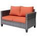 Ebern Designs Lovall Wicker/Rattan Outdoor Loveseat w/ Cushions Wicker/Rattan/Olefin Fabric Included in Gray | Wayfair