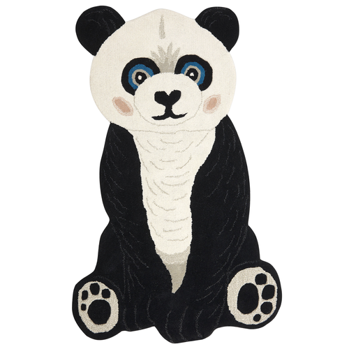 Teppich Schwarz und Weiß Wolle Tiermotiv 100 x 160 cm Panda Design Handgetuftet Modern Kurzhaar Kinderzimmer Schlafzimmer Deko Accessoires