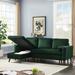 L-Shape Velvet Sectional Sofa with Pull-out Bed, Modern Living Room Reversible Storage Chaise Couch w/ Removable Cushions, Green