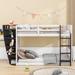 Twin over Twin Bunk Bed, Wooden Boat-Like Shape Kids Bunk Bed Frame with Storage Shelves, Cream+Espresso