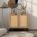 Rustic Storage Cabinet with 2 Rattan Doors Natural Wood Sideboard