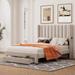 Full Velvet Upholstered Platform Bed, Storage Bed w/A Big Drawer & 2 Small Pockets, Wooden Bed Frame w/Wood Slats Support, Beige