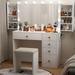 39.3'' Makeup Vanity with 3 Lighting Colors & Power Outlet, 5 Drawers, Hidden Shelves