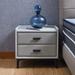 Beige Modern PU Leather Nightstand with 2 Drawers and Hardware Legs