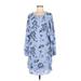 White House Black Market Casual Dress - Shift Scoop Neck 3/4 sleeves: Blue Floral Dresses - Women's Size Medium