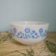 Federal Milk Glass Mixing Bowl-Blue Daisy 2.5 Quart, Vintage made in USA heat proof