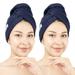 American Soft Linen 100% Cotton Hair Drying Towels for Women 2 Pack Head Towel Cap Cotton Hair Turban Towel Wrap Navy Blue