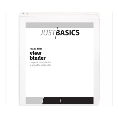 Just Basics Basic View 3-Ring Binder, 1in Round Ri...