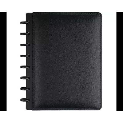 TUL Discbound Notebook, Junior Size, Leather Cover, Narrow Ruled, 60 Sheets, Black