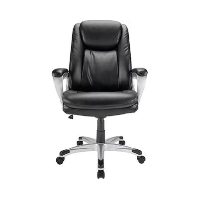 Office Depot Realspace Treswell Bonded Leather High-Back Executive Chair, Black/Silver