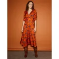 L.K.Bennett x Ascot Collection: Erin Floral Silk Jaquard Midi Dress, Burnt Orange/Navy