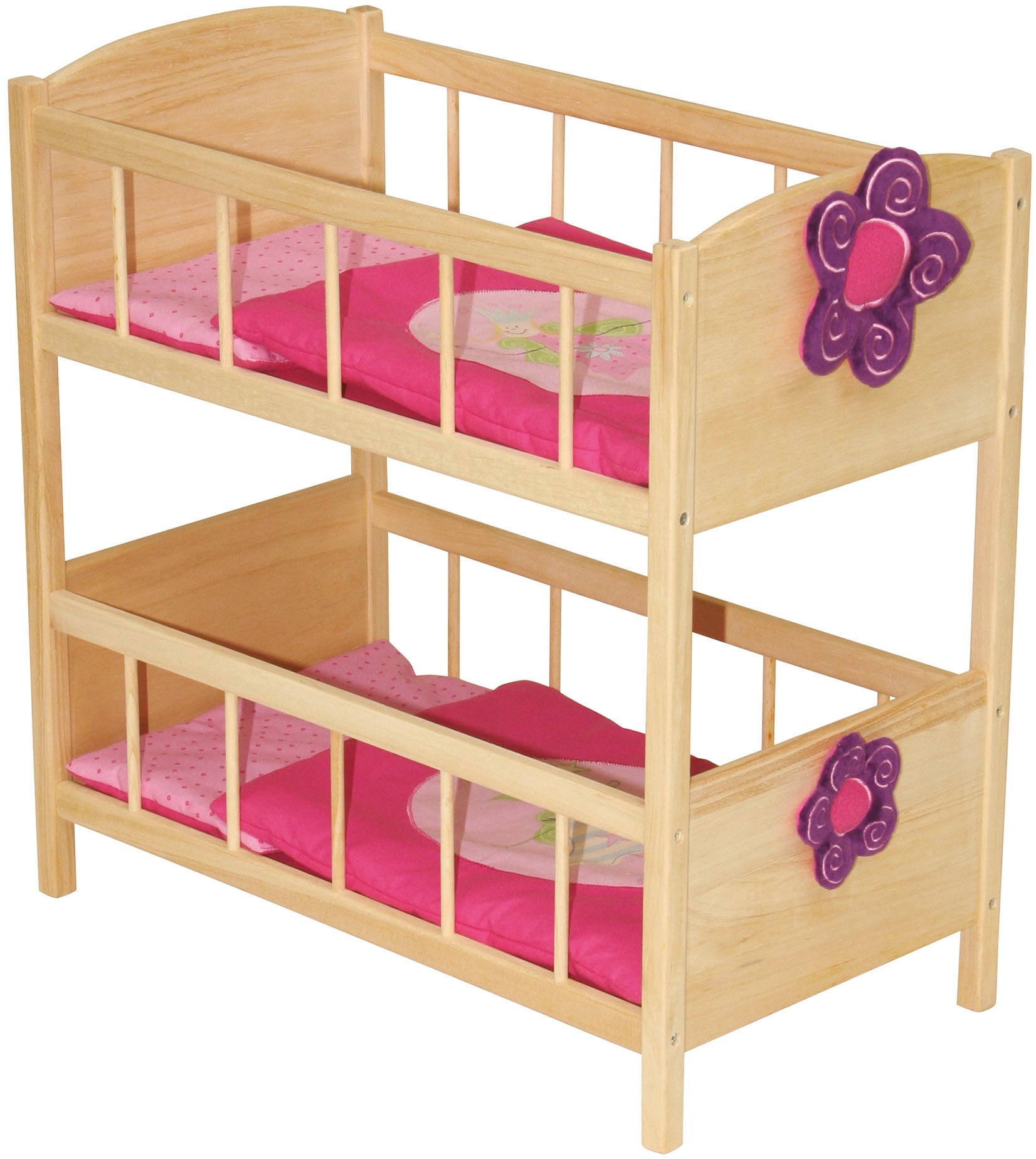 Puppenbett ROBA "Puppenetagenbett, Happy Fee", beige (natur, pink), Puppenmöbel, KinderB:57cm H:57cm T:31cm, Massivholz, B:57cm H:57cm T:31cm