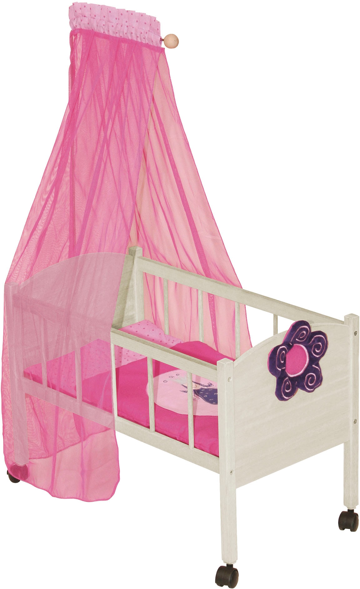Puppenbett ROBA "Happy Fee", beige (natur, pink), Puppenmöbel, KinderB:57cm T:31cm, mit Himmel, B:57cm T:31cm