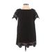 Barneys New York Casual Dress - Shift Crew Neck Short sleeves: Black Solid Dresses - Women's Size X-Small