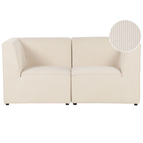 Sofa Hellbeige Stoffbezug aus Cord mit Armlehnen 2-Sitzer Modulsofa Wohnzimmermöbel Modern Wohnecke Sitzecke