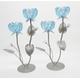 2 x Wrought Iron and Glass Candle Holders, Table Top, with Bright Blue Glass Holders, Silver Finish, Tealight Candles