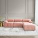 L Shaped Sectional Sofa Sets with Reversible Ottoman, Living Room Button Tufted DIY Combination Sectional Sofa, Pink Velvet
