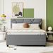 Linen Fabric Upholstered Platform Bed with Twin Size Trundle, Wood Platform Bed Frame with Brick Pattern Headboard