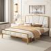 Upholstered Platform Bed with Tufted Headboard, Superior Quality Gold Finish Metal Platform Bed Frame for Bedroom