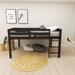 Cappuccino Full Size Low Loft Bed with Storage and Stairs for Toddlers