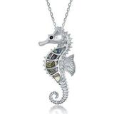 Silver Natural Abalone Shell Sea Horse Pendant With 18 Chain