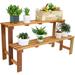 2-Tier Meranti Wood Outdoor Plant Stand With Teak Oil Finish