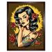 Retro Tattoo Ink Body Art Pin Up Girl Roses Sun Rockabilly Americana 50s Art Print Framed Poster Wall Decor 12x16 inch