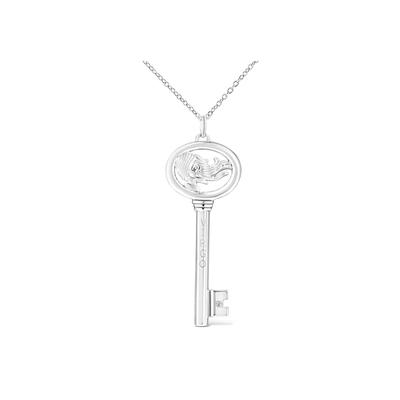 Women's Sterling Silver Diamond Accent Virgo Zodiac Key Pendant Necklace by Haus of Brilliance in White