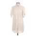 Cloth & Stone Casual Dress - Shift Collared 3/4 sleeves: Ivory Print Dresses - Women's Size 2X-Small Petite